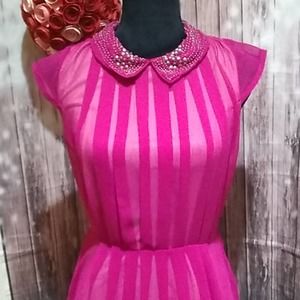 Angie hot pink dress w cap embellished collar